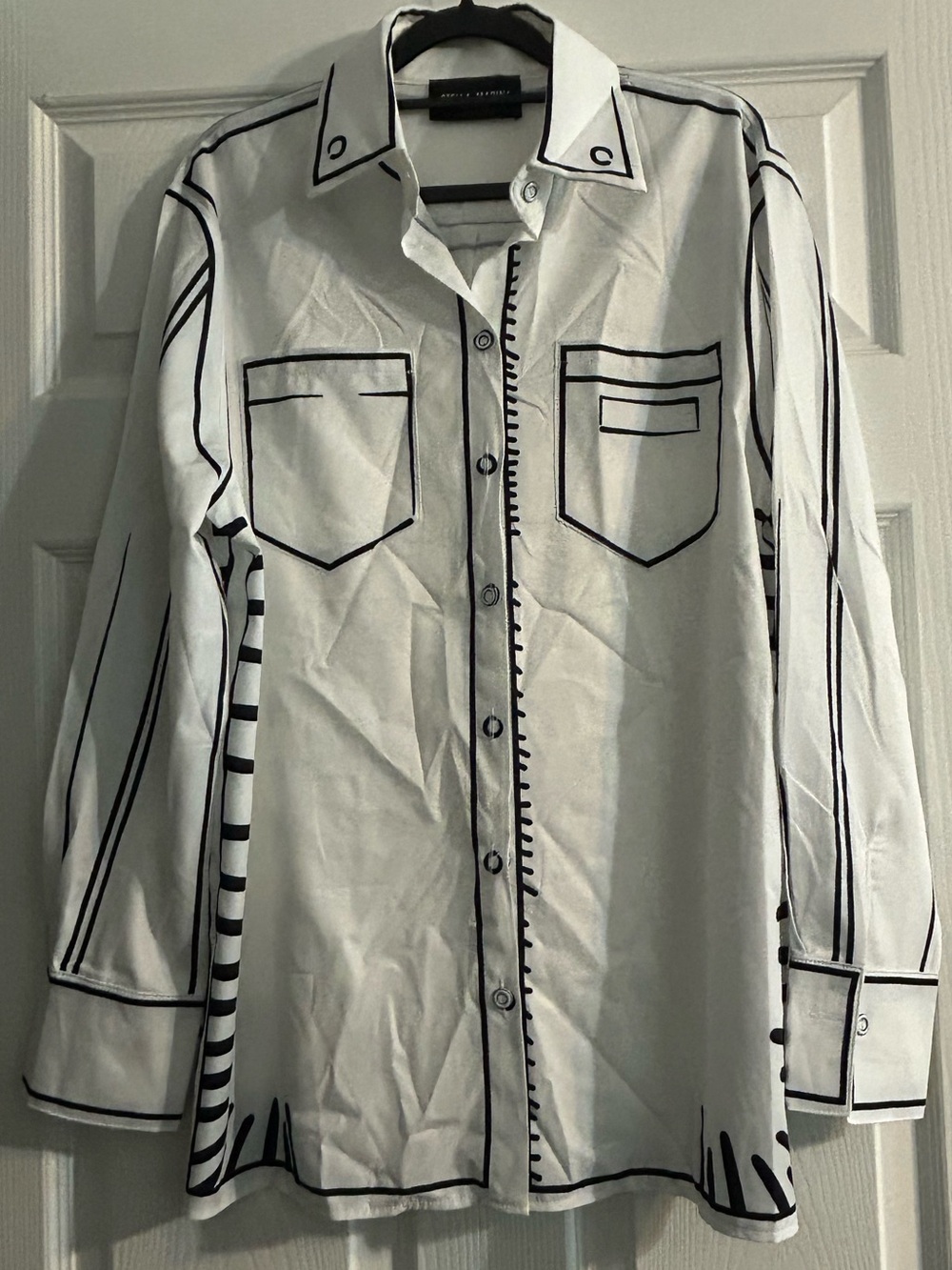 Women’s White Button-Down Shirt with Black Trim